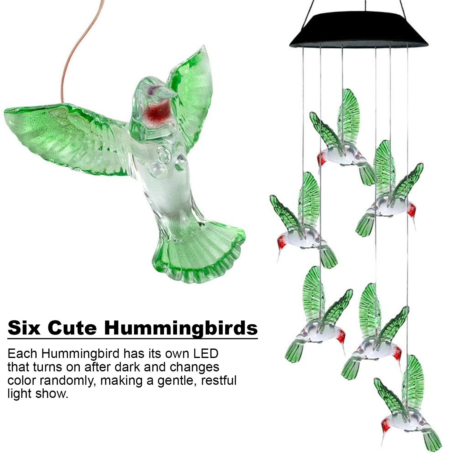 Outdoor Solar Garden Decor Fohil Solar Hummingbird Wind Chimes - Color Changing LED Outdoor Lights For Garden & Patio Decor Solar Powered Hanging Lights