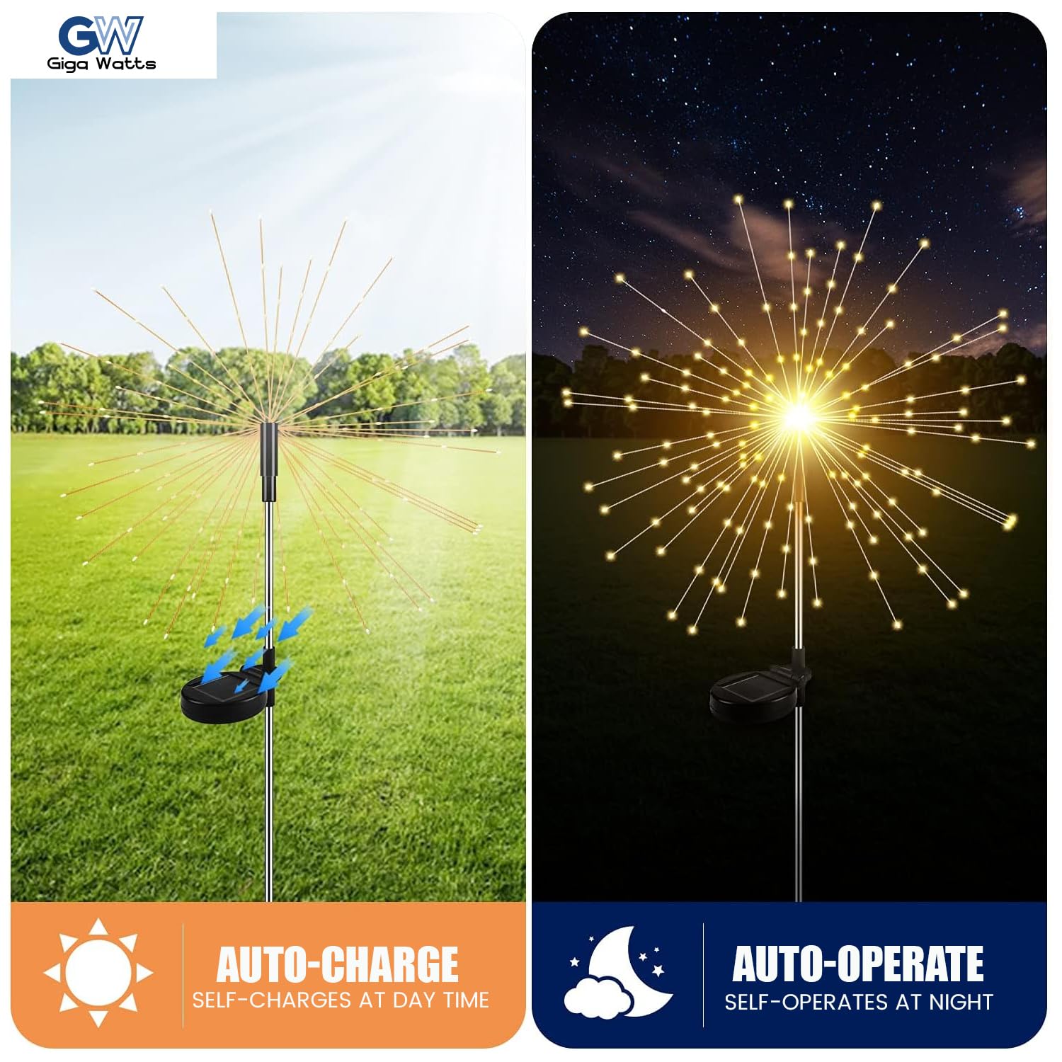 Solar Swaying Starburst Garden Lights - 2 Pack Orange Wind-Activated Outdoor Decor